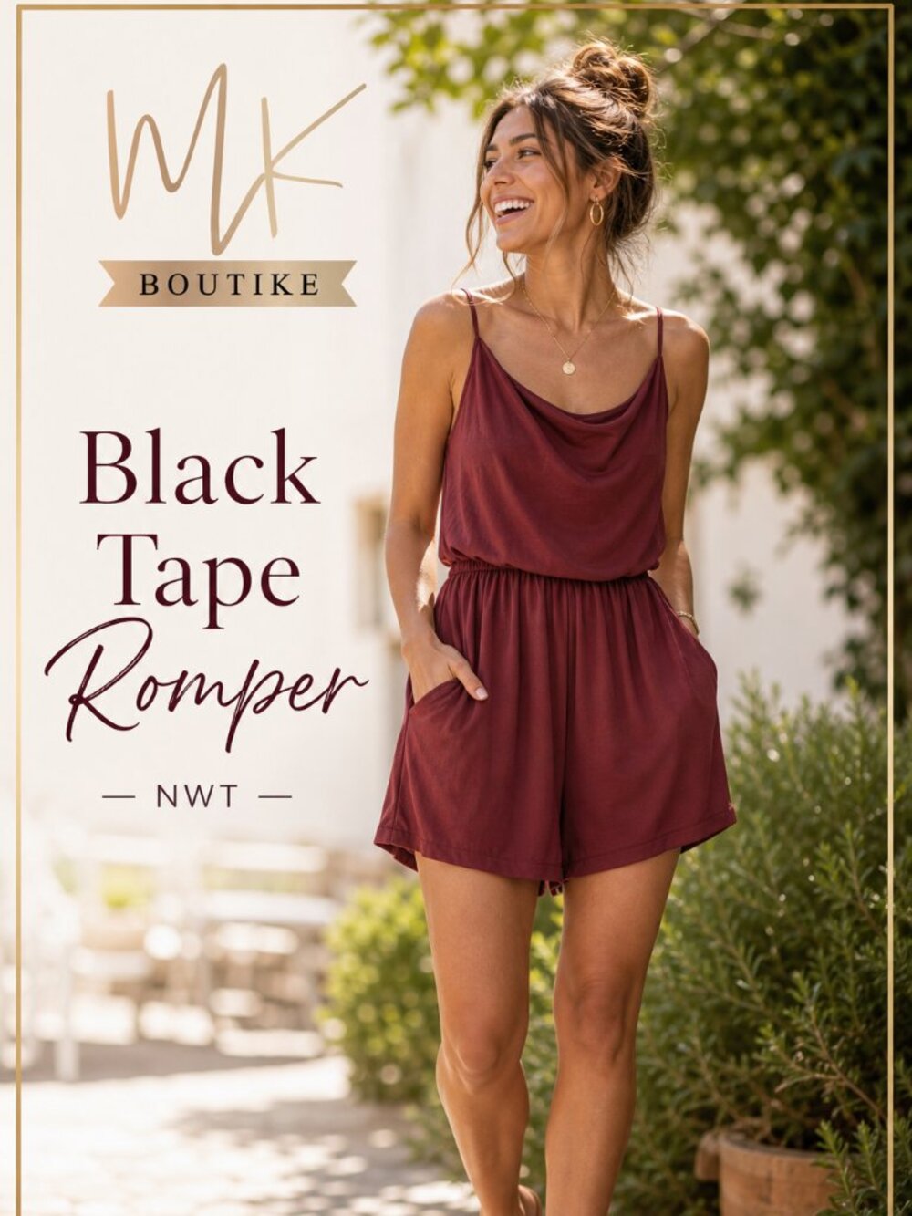 Black Tape_Burgandy Romper Short